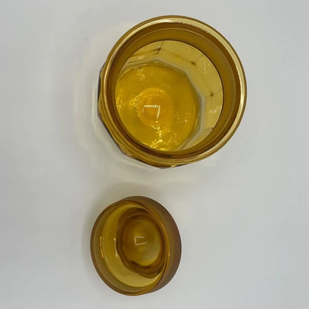 Vintage LE Smith‎ 10 Panel Amber Glass Apothecary Canister Jar w/Lid 7